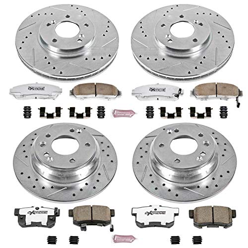 Power Stop K2715-26 Z26 Carbon Fiber Brake Pads Front and Rear with Drilled & Slotted Brake Rotors Kit For Acura RL 1999-2001 [Model Specific]