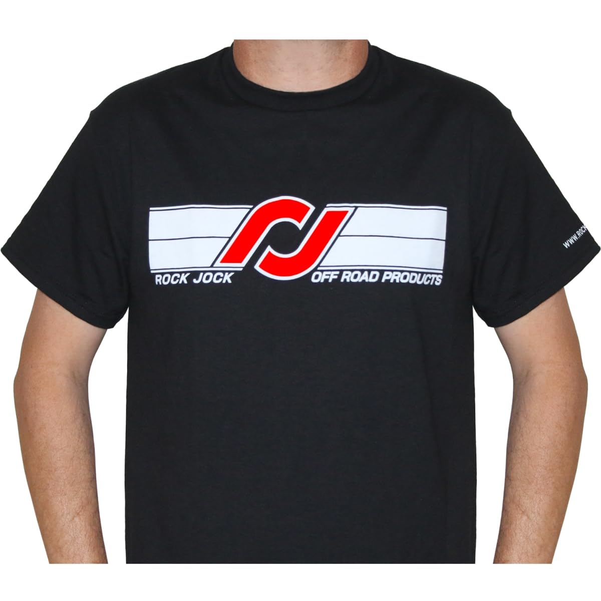 RJ-711014-M RockJock T-Shirt with RJ Logo & Horizontal Stripes On Front Black - Medium