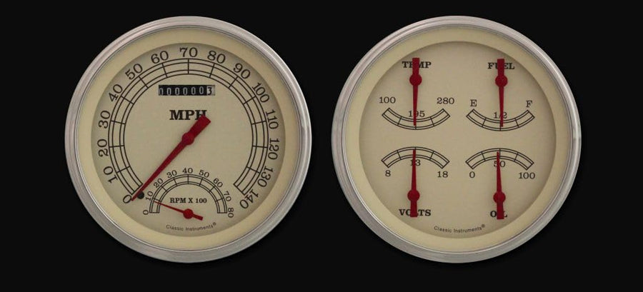 Vintage Classic Instruments VT62SLC Speedometer with Built in Tach & Quad Gauge - GM 4 5/8"