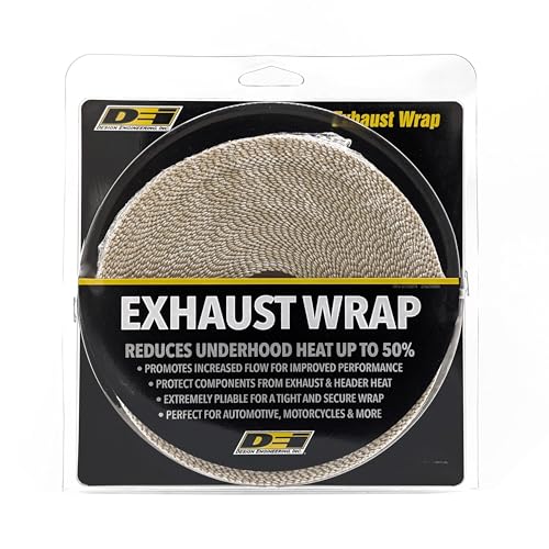 2" x 50' Design Engineering Tan Glass Fiber Exhaust Heat Wrap - Heat Wrap for Exhaust Pipes, Pliable Exhaust Wrap Tape, Withstands 1800°F Direct Heat & 2500°F Intermittent Heat