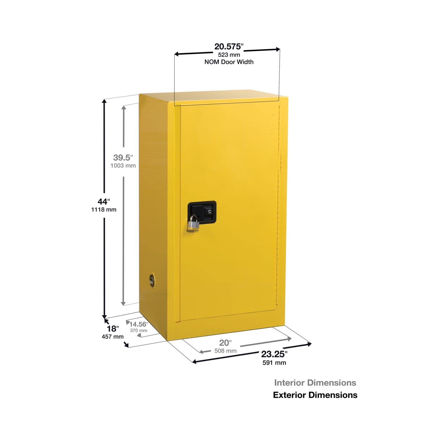 Justrite 20 Gallon Paint and Ink Manual Close Safety Cabinet, 18 Gauge Steel, 2 Shelves, 23" x 44" x 18", 1 Door Combustibles Cabinet, Made in The USA, Red, 891511