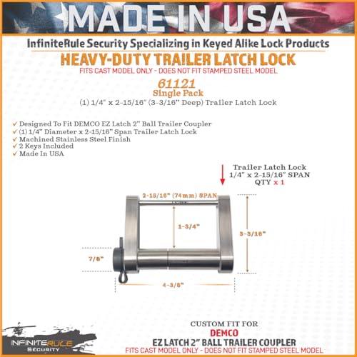 Trailer Latch Lock for DEMCO EZ Latch - InfiniteRule Security 61121 | 2.0" Ball