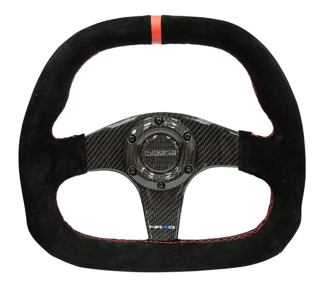 NRG Innovations Carbon Fiber Steering Wheel NRG-ST-019CF 320MM BLACK Carbon Fibe Center W/Red Stitch Center Mark Flat Bottom