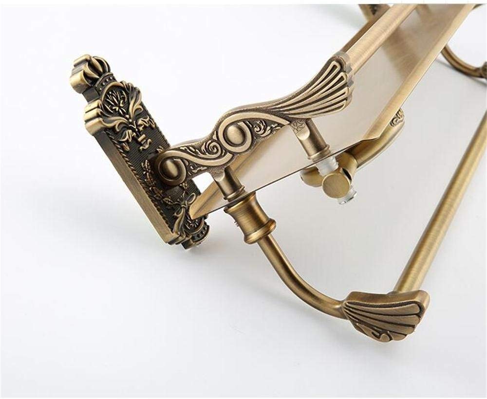 Multipurpose Antique Bathroom Shelf With Towel Bar And Toothbrush Holder, Brass, Brushed Craft, 51 * 24cm Bathroom Shelf