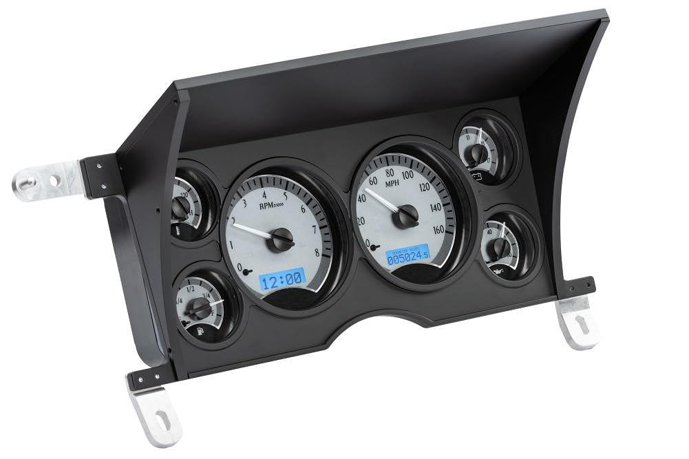 Dakota Digital VHX-86C-S-B Analog Dash Gauge System Compatible with 1986-93 S-10/ S-15 Chevy/GMC Pickups and 1986-94 S-10/ S-15 Blazers/Jimmy, Silver Alloy Style, Blue Backlighting