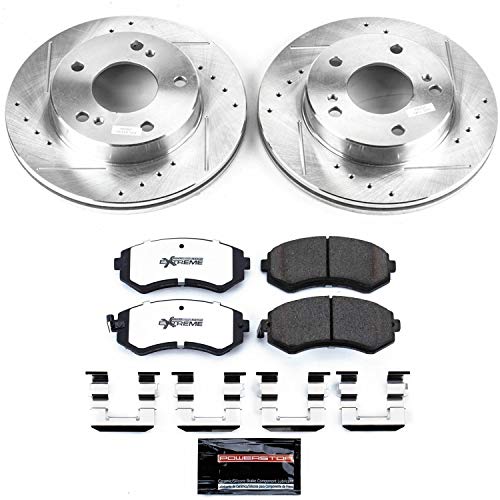 Power Stop K754-26 Z26 Carbon Fiber Brake Pads Front with Drilled & Slotted Brake Rotors Kit For Nissan 240SX 1994-1996 [Model Specific]