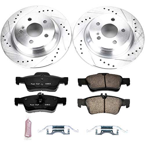 Power Stop K6199 Z23 Carbon Fiber Brake Pads with Drilled & Slotted Brake Rotors Kit Rear