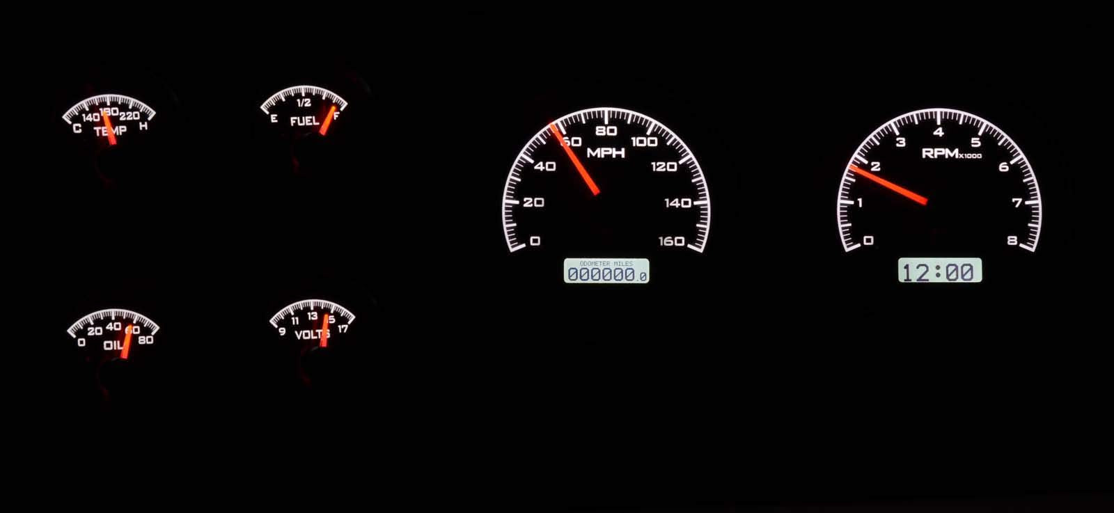 Dakota Digital VHX Analog Dash Gauges 73 - 87 Chevy GMC Pickup Truck Black Alloy White VHX-73C-PU-K-W