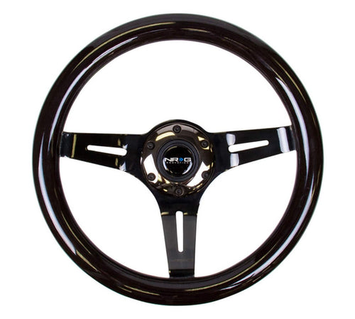NRG Innovations Steering Wheel NRG-ST-310BK-BK - 310mm, Classic Black Wood Grain Wheel, 3 Spoke Center in Black Chrome