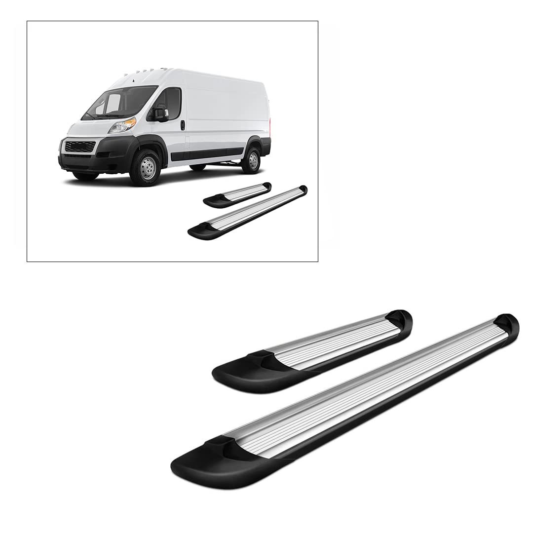 Transporter Black Horse Running Boards Silver Compatible with 2014-2025 Ram ProMaster 1500|2014-2025 Ram ProMaster 2500|2014-2025 Ram ProMaster 2500|2014-2025 Ram ProMaster 3500-TR-D13596S
