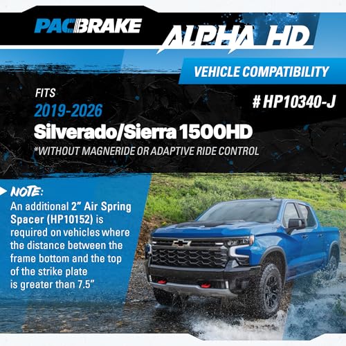 Pacbrake ALPHA HD HP10340-J Rear Air Suspension Kit fits 2019-2026 Silverado/Sierra 1500HD w/o MagneRide or Adaptive Ride Control | Easy Installation | Corrosion Resistant Roll Plates
