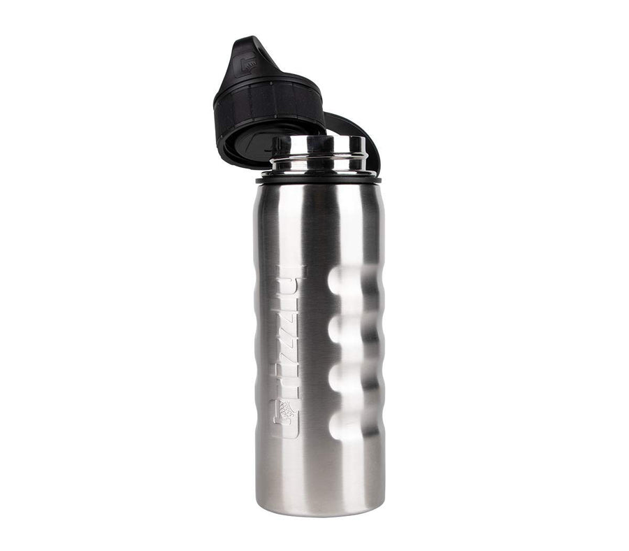 20 oz Grizzly Grip Water Bottle | Vacuum Insulated | Stainless Steel with Insulated Lid | For Gym Women Men Beach Camping Hiking Fishing Hunting Sports | Brushed