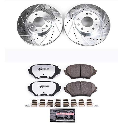 Power Stop K4659-26 Z26 Carbon Fiber Brake Pads Front with Drilled & Slotted Brake Rotors Kit For Mazda MX-5 Miata 2006-2015 [Model Specific]