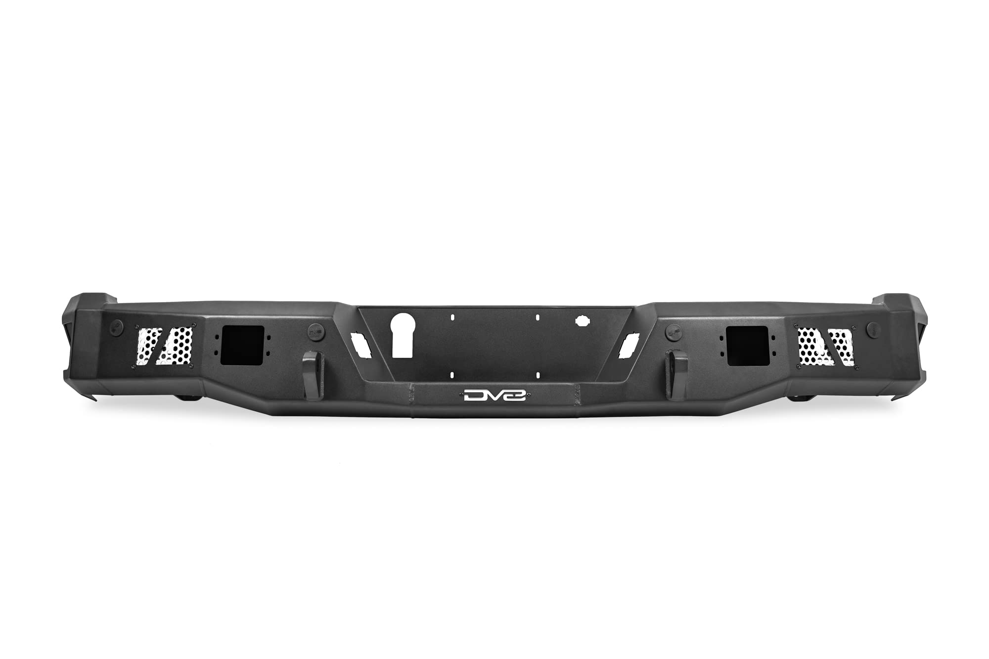 MTO Series DV8 Offroad Rear Bumper for 2021-2025 Ford F-150 | Utility Steps | Designed for Single Exhaust Setups | Accepts (2) 3" Flush Mount Pod Lights | Paintable Aluminum Inserts