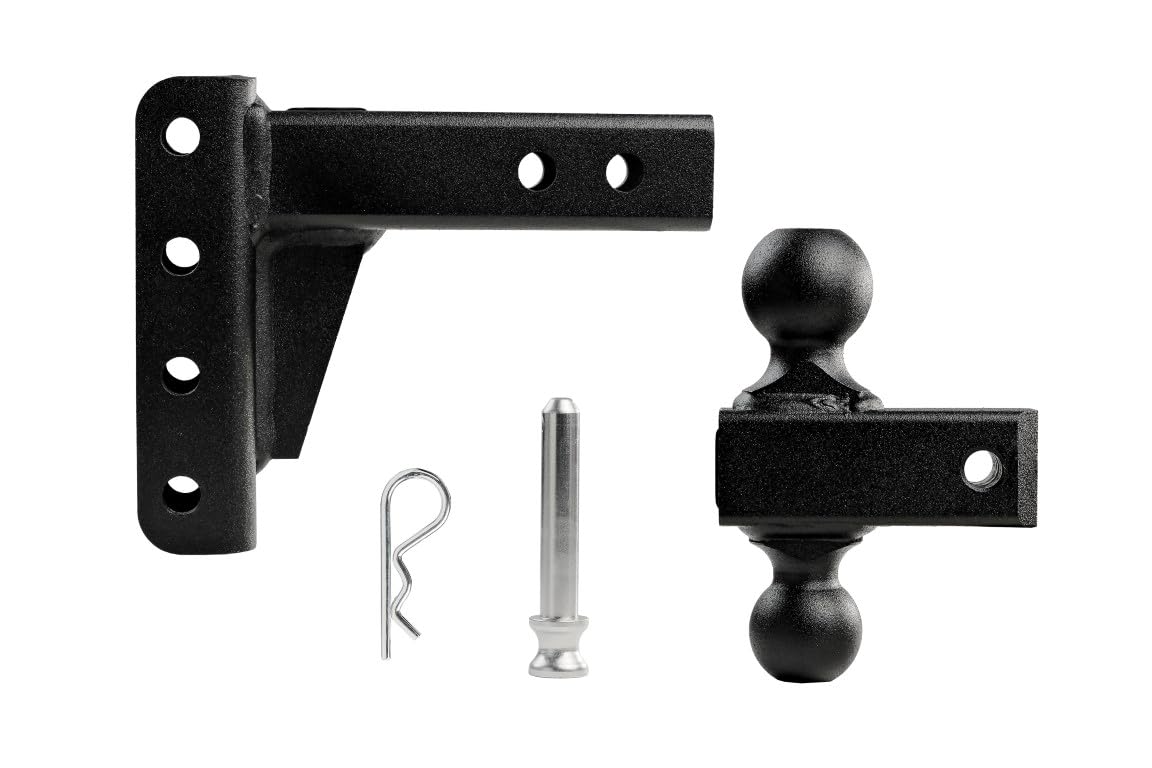 2.0" BulletProof Hitches Adjustable Light Duty Trailer Hitch (10,000 lb. Rating) - 4" Drop/Rise Trailer Hitch with 2" & 2-5/16" Dual Ball - Powder Coat, Box Steel, Corrosion-Resistant