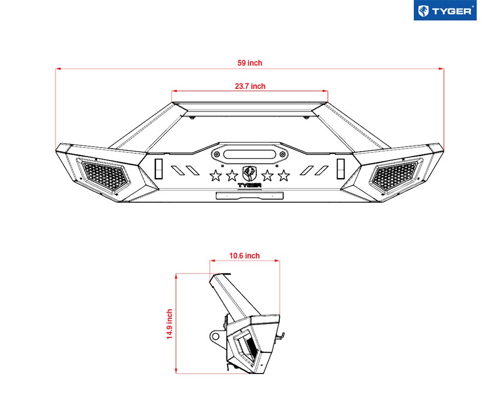 Tyger Auto Front Bumper Kit TG-BP6J85368 with Winch Plate D-Ring Mount Compatible with 1987-2006 Jeep Wrangler TJ/YJ | Textured Black | Rock Crawler