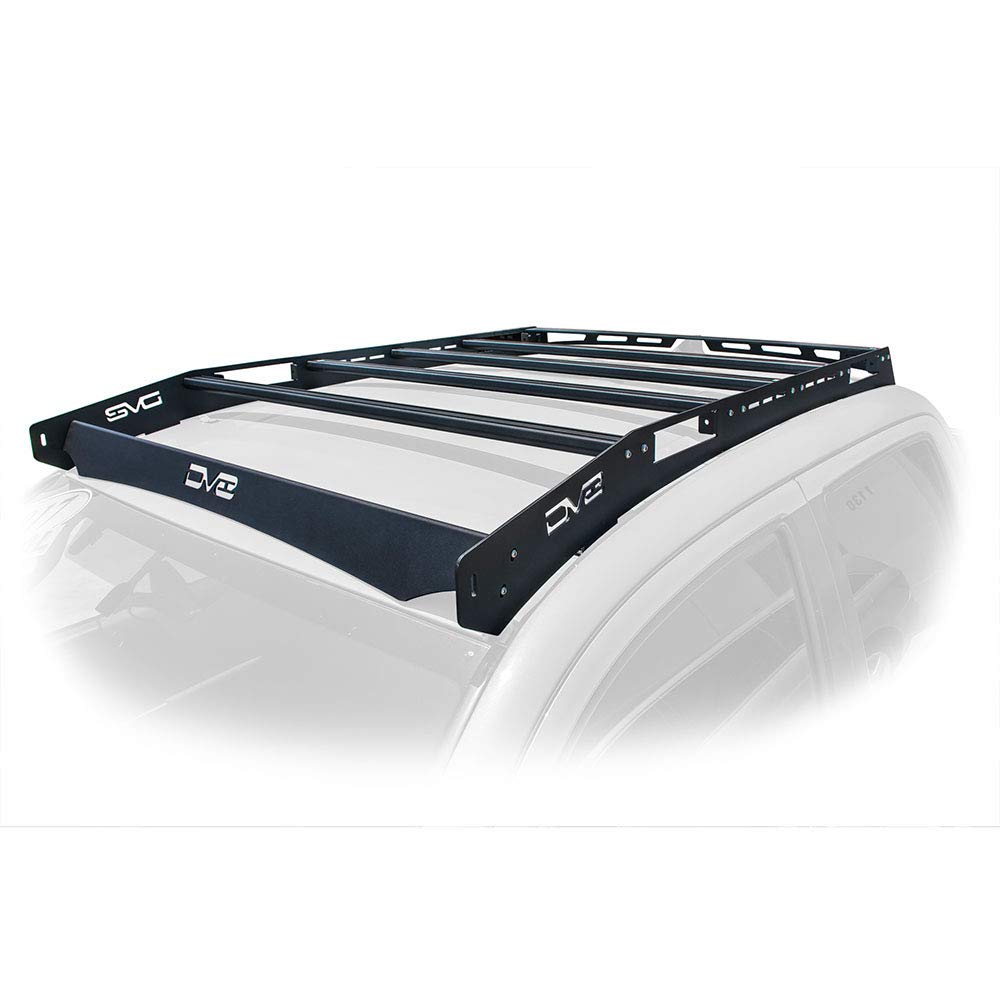 Slotted Aluminum Roof Rack | DV8 Offroad | Compatible with 2016+ Toyota Tacoma Double Cab | Optional Light Mounts | Black Finish
