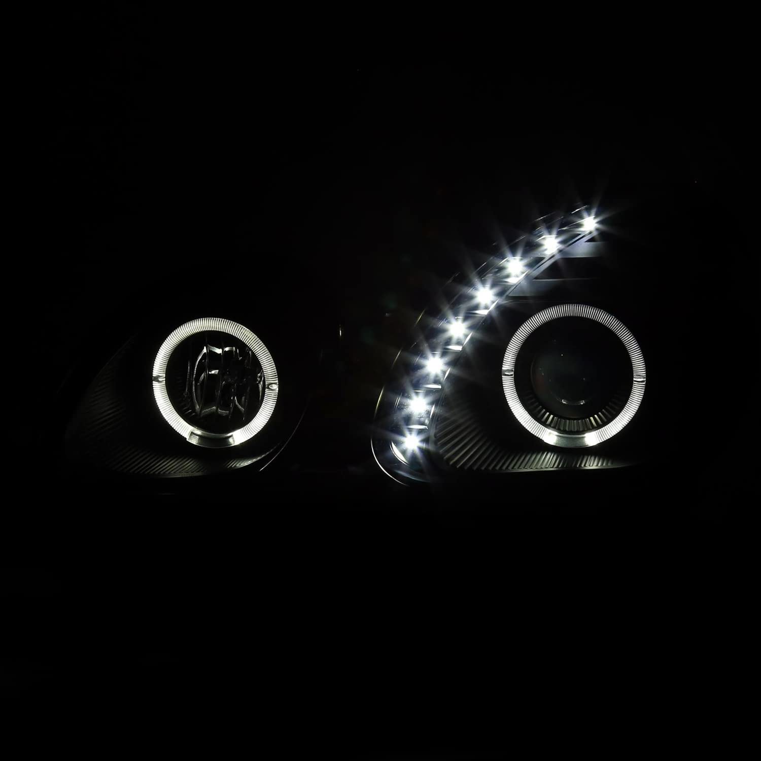 Black Smoke LED Halo Ring Projector Headlights SPEC-D TUNING Compatible with 1998-2005 Lexus GS300 1998-2000 Lexus GS400 2001-2005 Lexus GS430, Left + Right Pair Headlamps Assembly