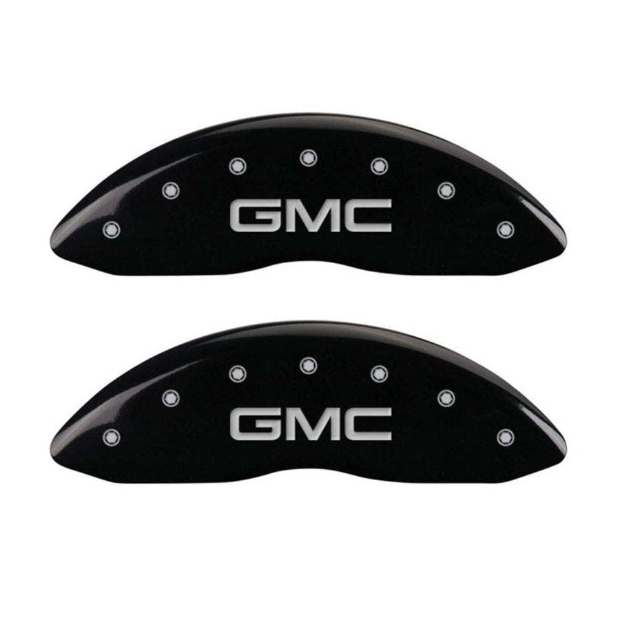 MGP 34213FGMCBK Caliper Covers Set 2, Engraved Front: GMC, Black Powder Coat Finish, Silver Characters