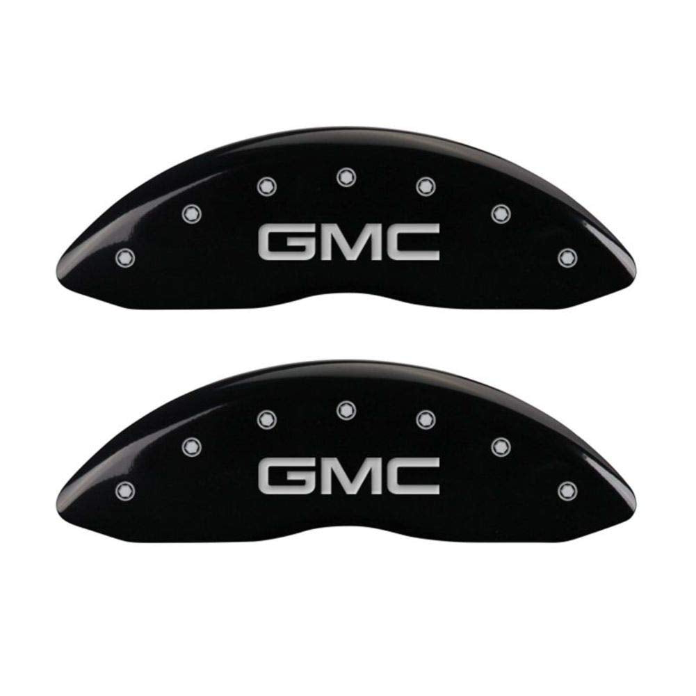 MGP 34213FGMCBK Caliper Covers Set 2, Engraved Front: GMC, Black Powder Coat Finish, Silver Characters