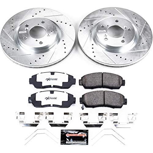 Power Stop K5857-26 Z26 Carbon Fiber Brake Pads Front with Drilled and Slotted Brake Rotors Kit For 2011 2012 2013 2014 Honda Odyssey