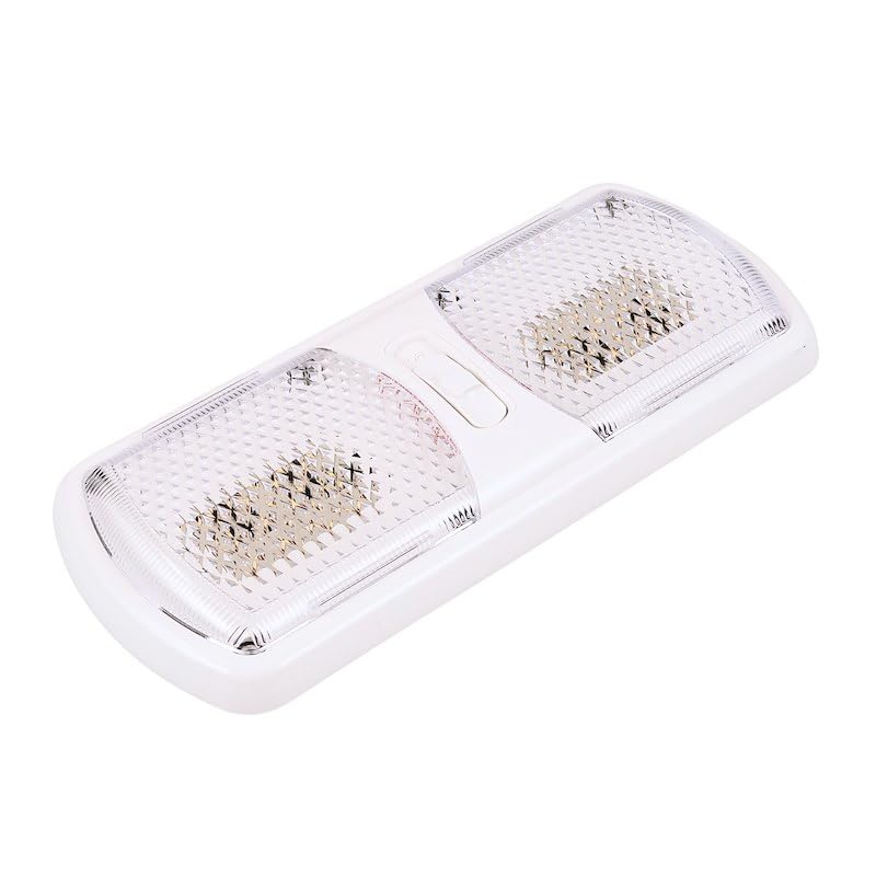 LED Arcon Double Ceiling Light 12V Soft White SMD Clear Lens 11.56 x 4.95 Inch Euro-Style Dome Lighting with On Off On Switch RV Camper Trailer Interior Light 20712N