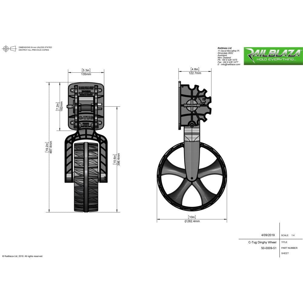 C-TUG 50-0009-51 Railblaza Dinghy Wheels - 2-Pack