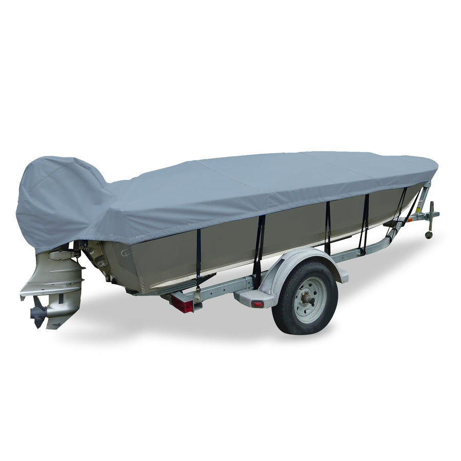 Boat Cover Carver 70124S-11 Styled-to-Fit for Narrow V-Hull Fishing Boats O/B - 14'6", Mist Gray