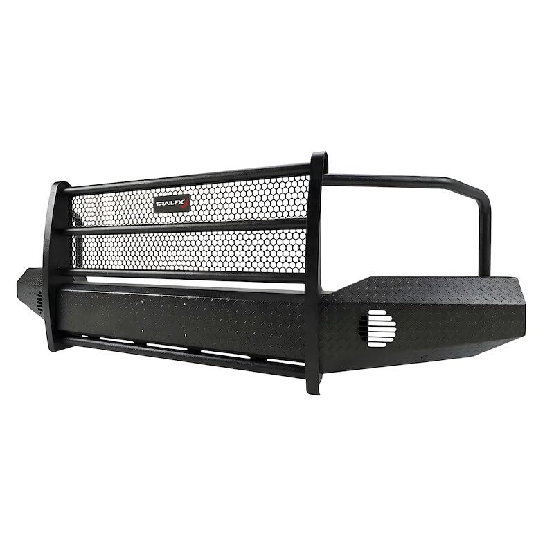 Bumper Trail FX3003A FX, One Piece Design, Direct Fit, With Grille Guard/Grille Mesh/Auxiliary Light Cutouts, Without Winch Mount, Gloss Black, Steel, Fits 1999-2004 Ford F-250/350/450/550 Super Duty