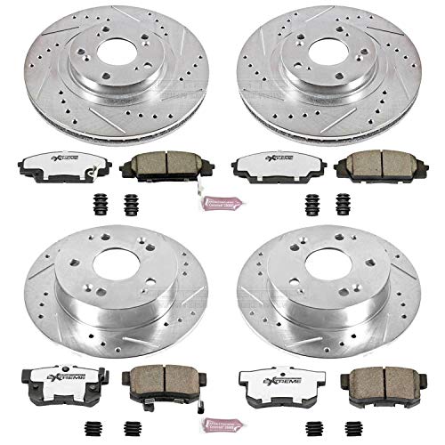 Power Stop K2441-26 Z26 Carbon Fiber Brake Pads Front and Rear with Drilled & Slotted Brake Rotors Kit For Acura RSX 2002-2006 [Model Specific]