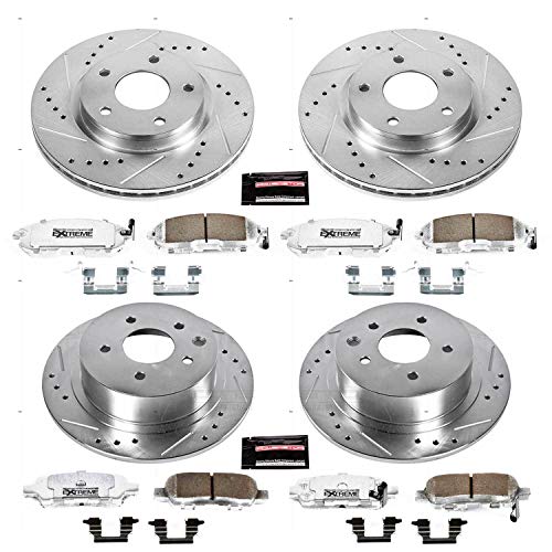 Power Stop Z26 K6960-26 Front and Rear Carbon Fiber Brake Pads with Drilled & Slotted Brake Rotors Kit For Nissan Sentra 2013-2018 [Model Specific]