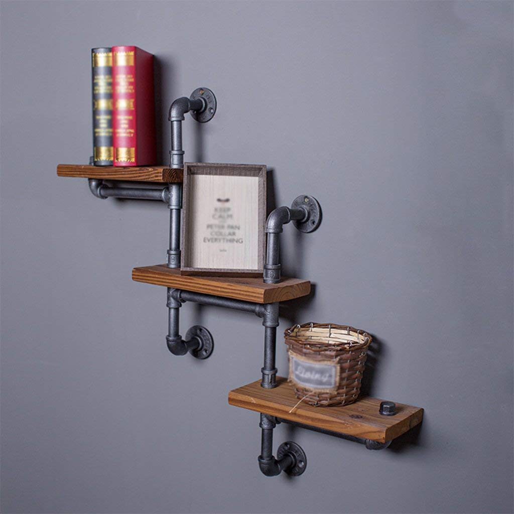 YIMJ Vintage Iron Coat Rack Water Pipe Wall Mount Art with Wood Board Shelf Kitchen Bookshelf, c