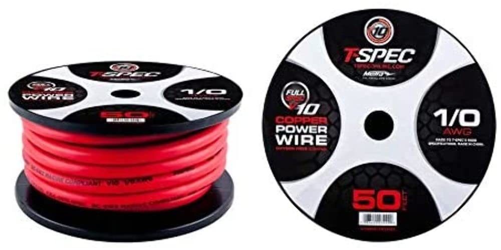T-SPEC - 50Ft Matte Red 1-0 Awg Ofc Power Wire - V10 Series,Power Wire V10 Series (V10PW-1RD50)