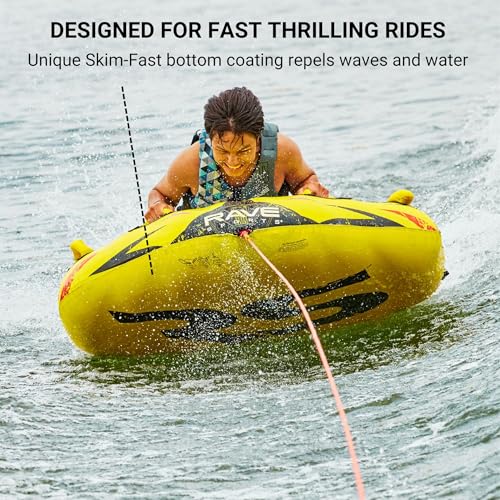 RAVE Sports Inflatable Razor Towable Tube, 1-2 Riders, Unique Skim-Fast Bottom Coating, Nylon Cover, Four Foam-Filled Reinforced Handles, Quick Connect Tow Point, Boat Tubes and Towables