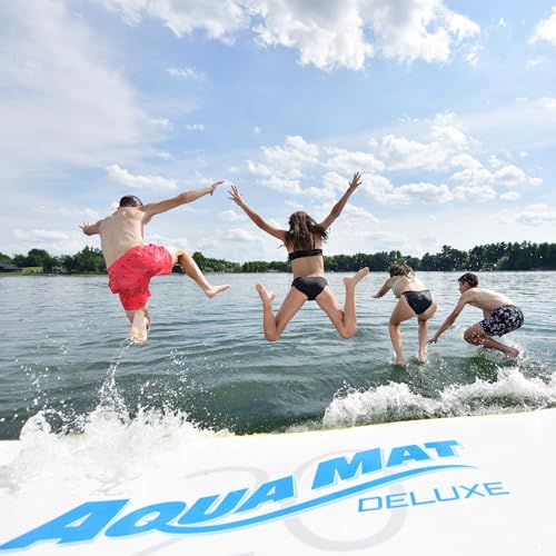 Aqua Mat Deluxe Rave Sports Inflatable 20 Floating Mat, Platform and Swim Dock with Dropstitch PVC Construction, 20' x 5', Supports 1500 lbs