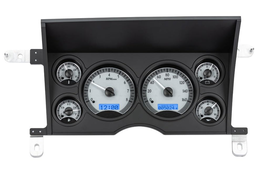 Dakota Digital VHX-86C-S-B Analog Dash Gauge System Compatible with 1986-93 S-10/ S-15 Chevy/GMC Pickups and 1986-94 S-10/ S-15 Blazers/Jimmy, Silver Alloy Style, Blue Backlighting