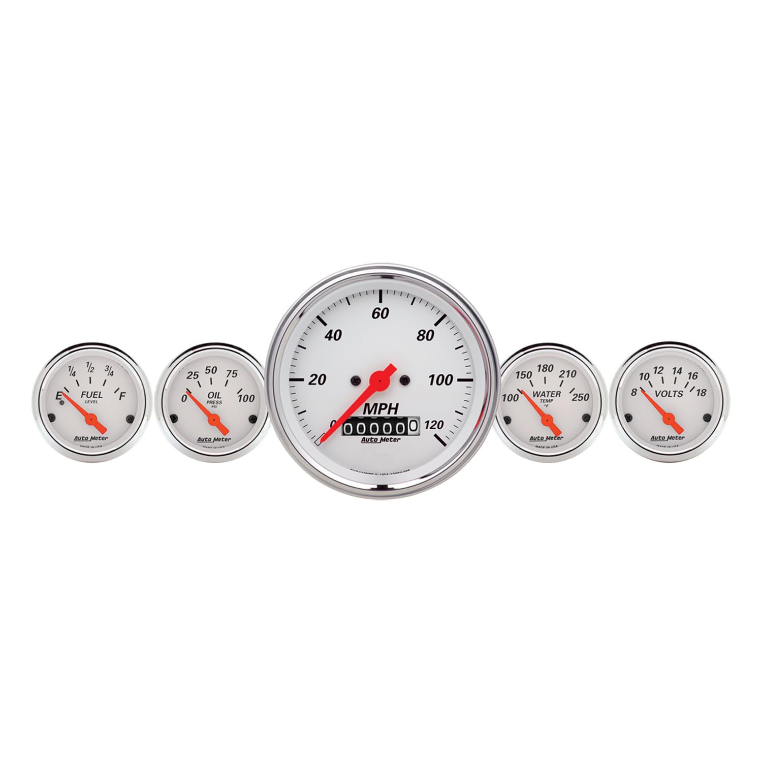 Auto Meter Arctic White 1340 Fuel/Oil/Speedo/Volt/Water 5 Gauge Set