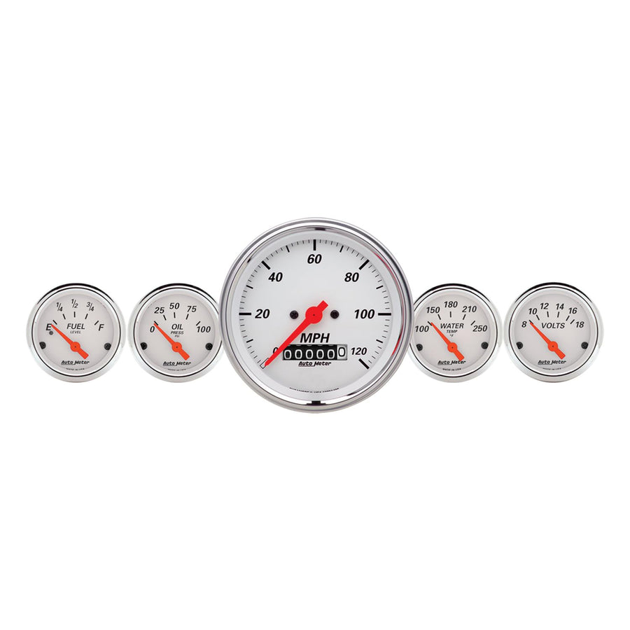 Auto Meter Arctic White 1340 Fuel/Oil/Speedo/Volt/Water 5 Gauge Set