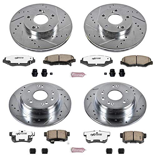 Power Stop K6171-26 Z26 Carbon Fiber Brake Pads Front and Rear with Drilled & Slotted Brake Rotors Kit For Honda CR-V 2002-2004 [Model Specific]