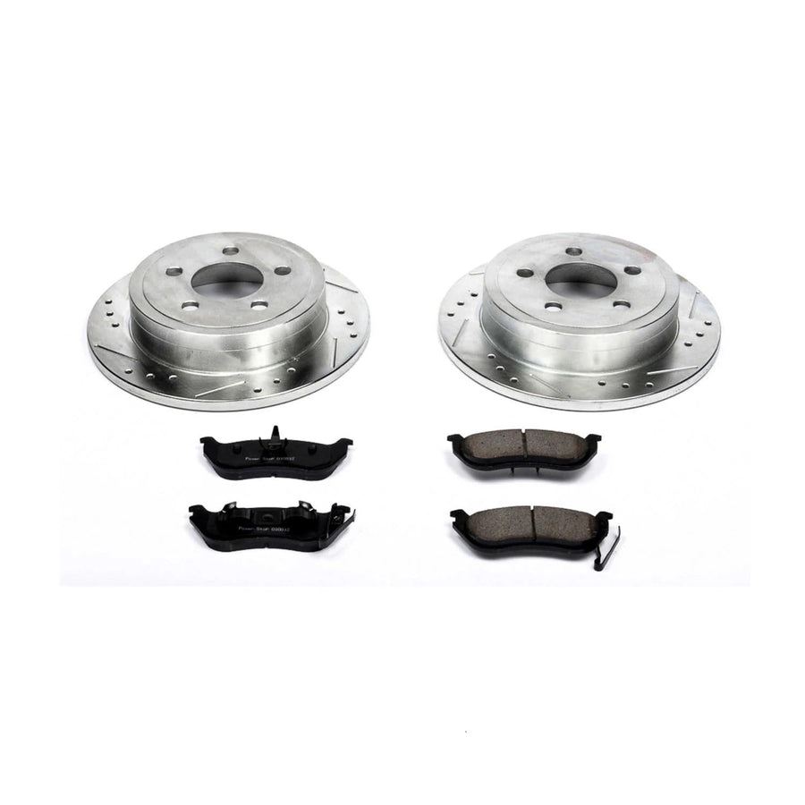 Power Stop K2197 Z23 Carbon Fiber Brake Pads with Drilled & Slotted Brake Rotors Kit For Jeep Liberty 2003-2007, Jeep Wrangler 2003-2006 [Model Specific]