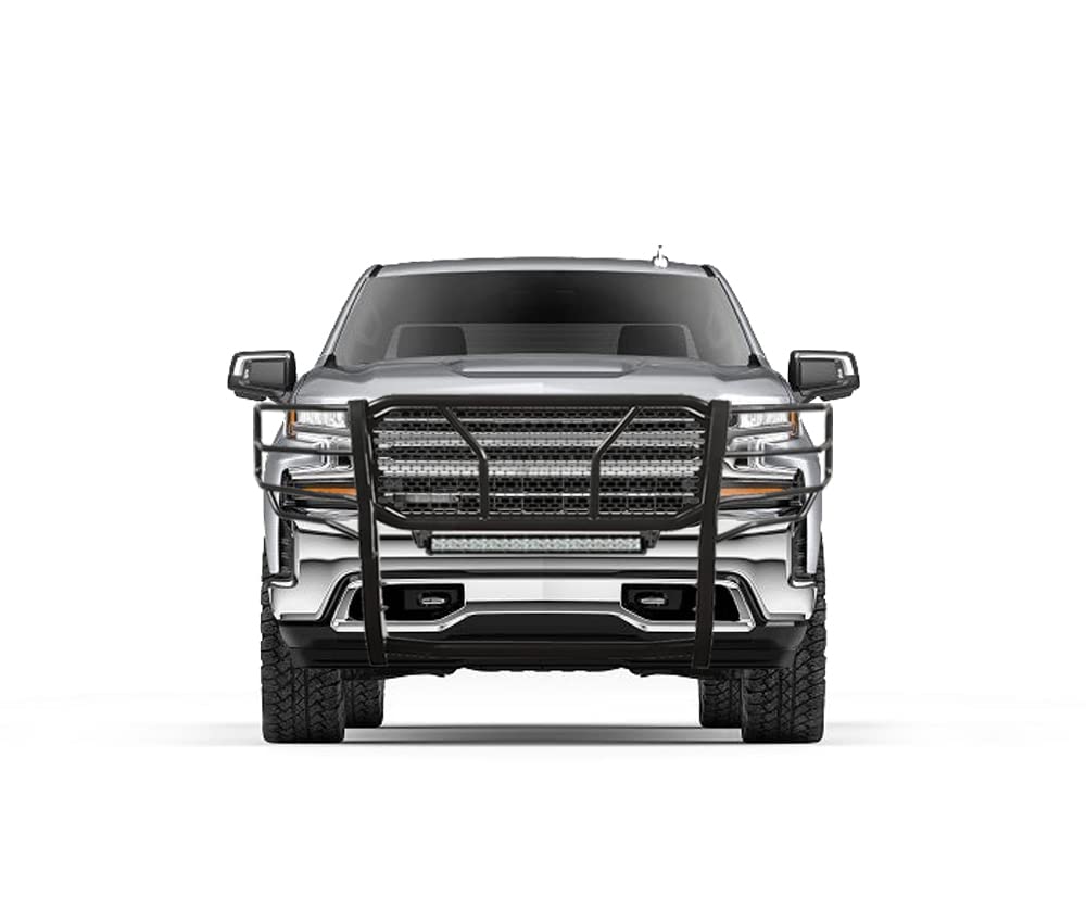 Heavy Duty Black Horse RUGGED Grille Brush Bumper Guard Modular Black Come with 20" Double Row LED Light Compatible with 2015-2019 Silverado 2500 HD|2015-2019 Silverado 3500 HD-RU-CHSI15-B-KIT