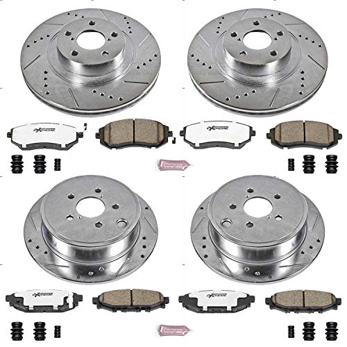 Power Stop K4077-26 Z26 Carbon Fiber Brake Pads Front and Rear with Drilled and Slotted Brake Rotors Kit For Subaru Forester Impreza Legacy Outback WRX [Application Specific]