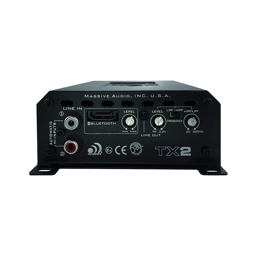 Massive Audio 4-Ohm TX2 Full-Range Bluetooth Marine Amplifier | 120W RMS Waterproof Amp, Wireless Audio, Compact Class D Power for Boats, UTV, ATV & Outdoor Systems