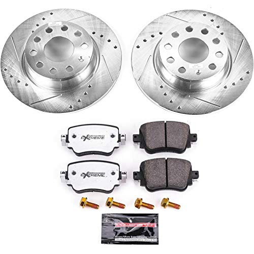 Power Stop K7053-26 Z26 Carbon Fiber Brake Pads Rear with Drilled & Slotted Brake Rotors Kit For VW GTI, VW Golf, VW Golf Alltrack, VW Golf SportWagen, VW Passat [Model Specific]