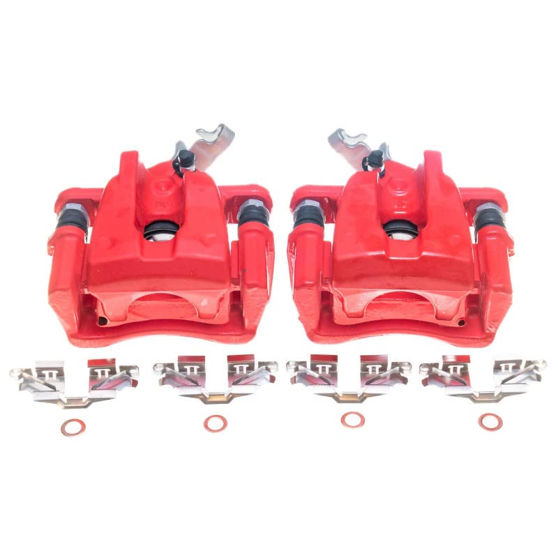 Power Stop Pair of Rear High-Temp Red Powder Coated Calipers For Pontiac Vibe 2009-2010, Toyota Matrix 2009-2013 [Model Specific]