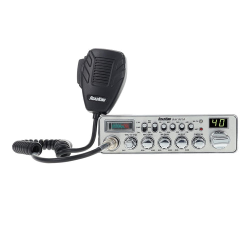RoadKing RKCBFM CB Radio Dual-Mode AM/FM for Truckers Full 40 Channels Pro Emergency Channel with Noise-Cancelling Mic Large Display - Silver