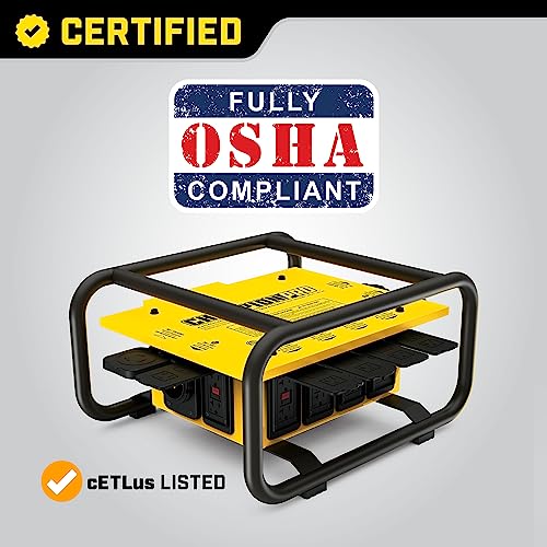Champion Power Equipment OSHA Compliant Pro Grade Power Distribution Box, 50-Amp Twist Lock Inlet, Six 120V GFCI Duplexes, One 120/240V 30A Locking Outlet, 30A and 50A RV Adapters