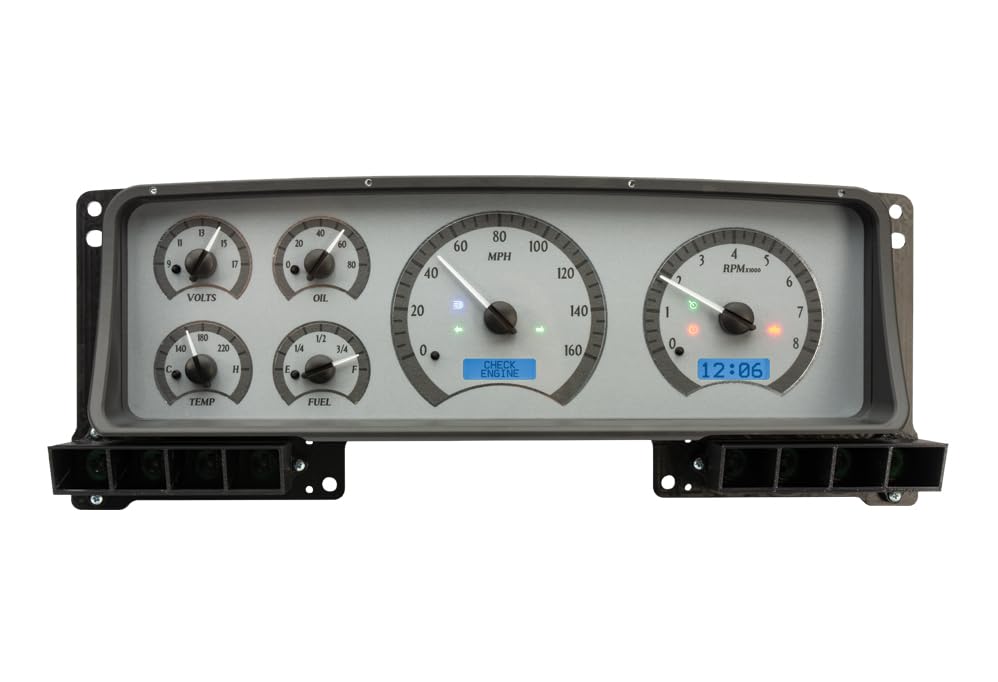 Dakota Digital VHX-87F-PU-S-B Analog Dash Gauge System with Blue Backlighting Compatible 1987-91 Ford Pickup and Bronco, Silver Alloy Style