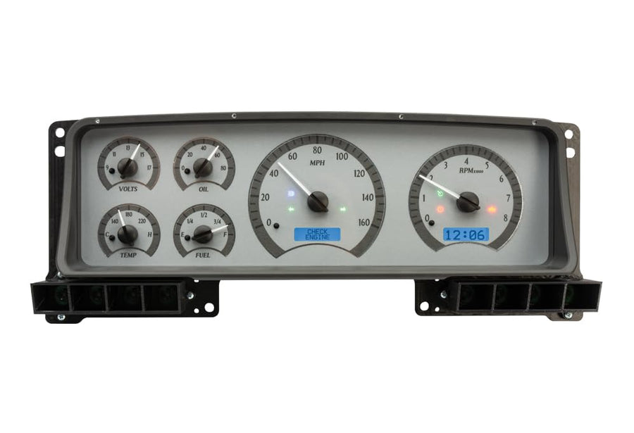 Dakota Digital VHX-87F-PU-S-B Analog Dash Gauge System with Blue Backlighting Compatible 1987-91 Ford Pickup and Bronco, Silver Alloy Style