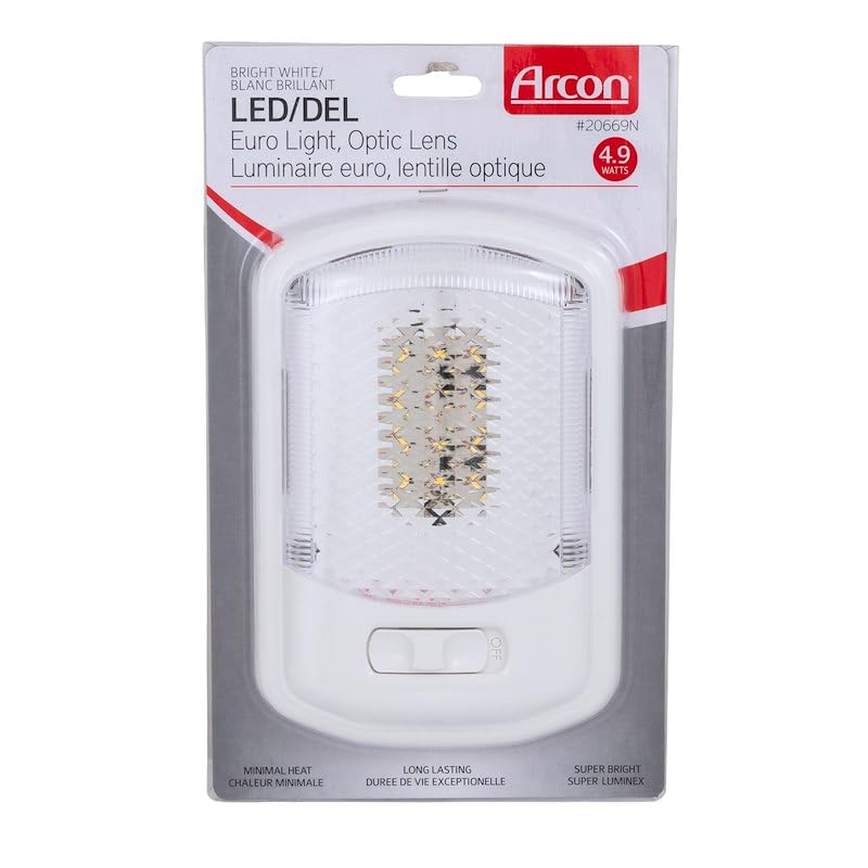 LED Ceiling Single Light Arcon 20669N – Euro-Style 12V Bright White SMD, Clear Lens, Easy On/Off Switch, Compact Interior Dome Fixture for RVs, Trailers, or Campers